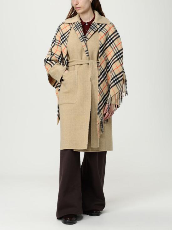25FW 버버리 체크 패턴 프린지 케이프 8113128 Earth - BURBERRY