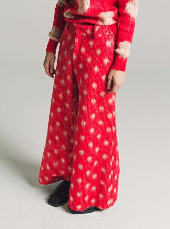  마르니 스트레이트 팬츠 레드 폴카 도트 모헤어 팬츠