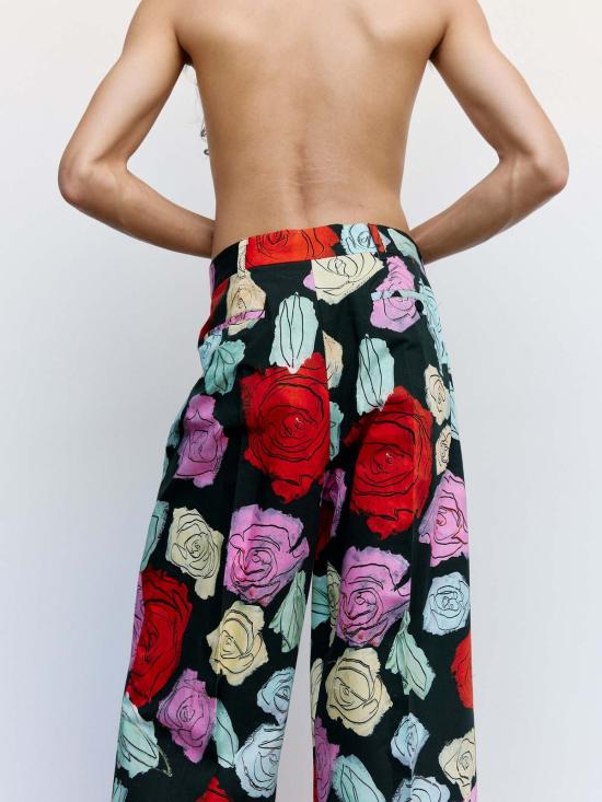  마르니 스트레이트 팬츠 블랙 오리온 프린트 팝린 플리츠 팬츠 - MARNI