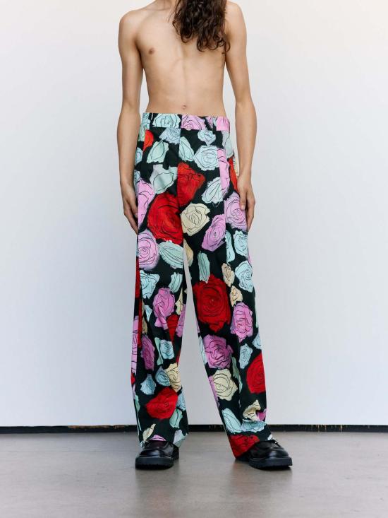  마르니 스트레이트 팬츠 블랙 오리온 프린트 팝린 플리츠 팬츠