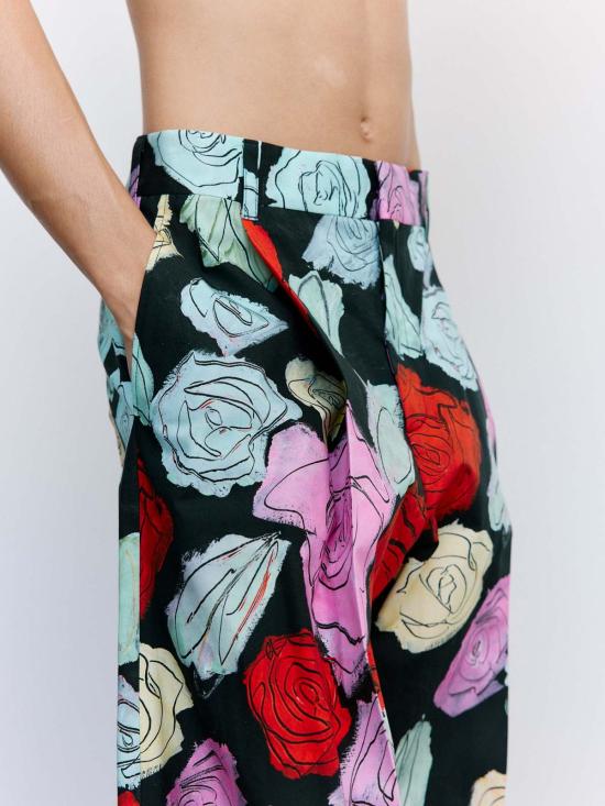  마르니 스트레이트 팬츠 블랙 오리온 프린트 팝린 플리츠 팬츠 - MARNI