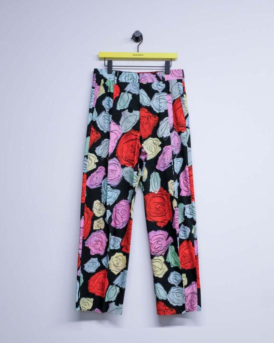  마르니 스트레이트 팬츠 블랙 오리온 프린트 팝린 플리츠 팬츠 - MARNI