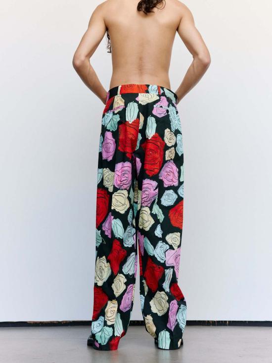  마르니 스트레이트 팬츠 블랙 오리온 프린트 팝린 플리츠 팬츠 - MARNI