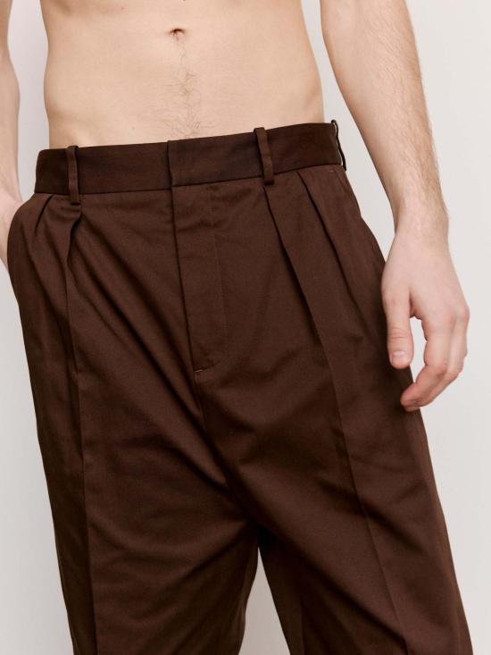  로에베 스트레이트 팬츠 초콜릿 브라운 플리츠 팬츠 - LOEWE