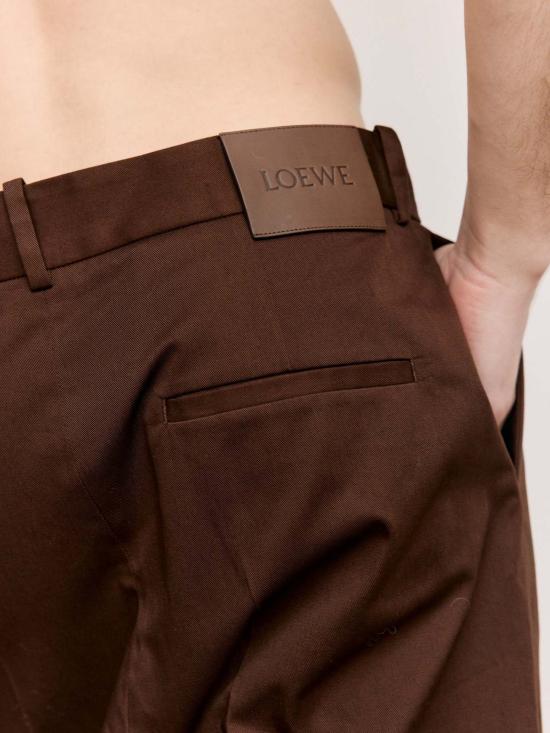  로에베 스트레이트 팬츠 초콜릿 브라운 플리츠 팬츠 - LOEWE