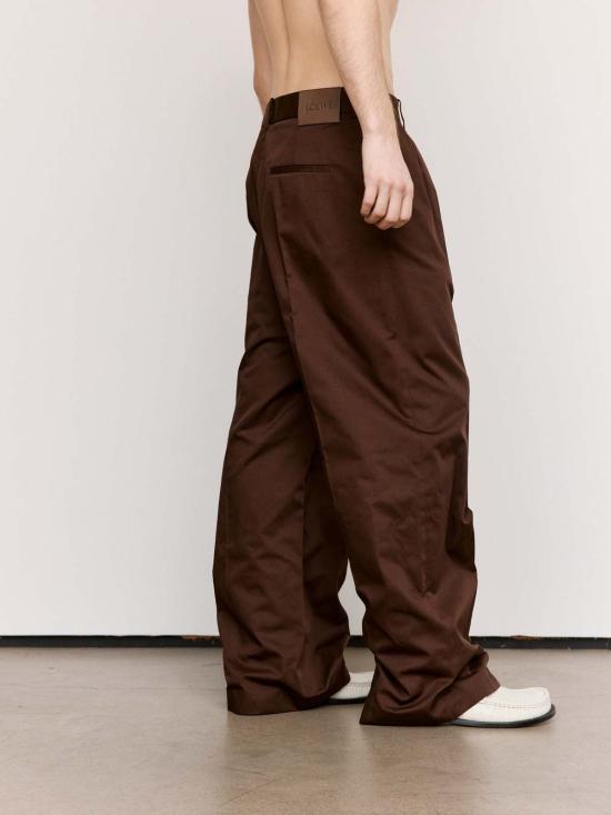  로에베 스트레이트 팬츠 초콜릿 브라운 플리츠 팬츠 - LOEWE
