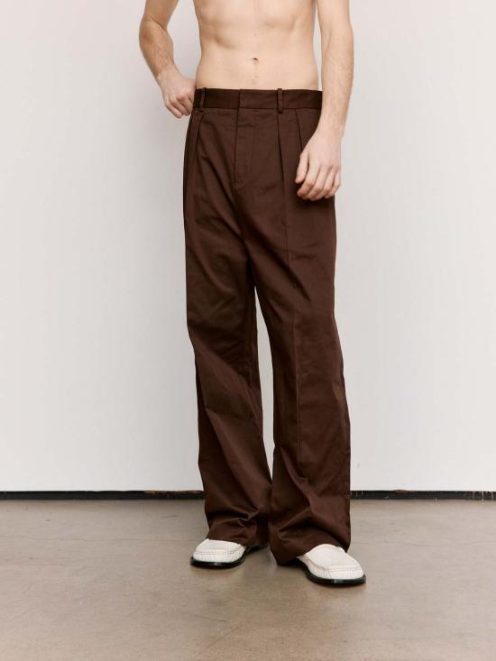  로에베 스트레이트 팬츠 초콜릿 브라운 플리츠 팬츠