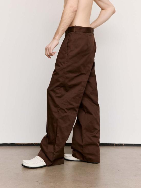  로에베 스트레이트 팬츠 초콜릿 브라운 플리츠 팬츠 - LOEWE
