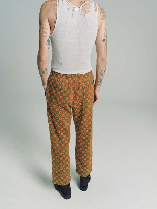  보디 스트레이트 팬츠 플로럴 자카드 스웨트팬츠 브라운 - BODE