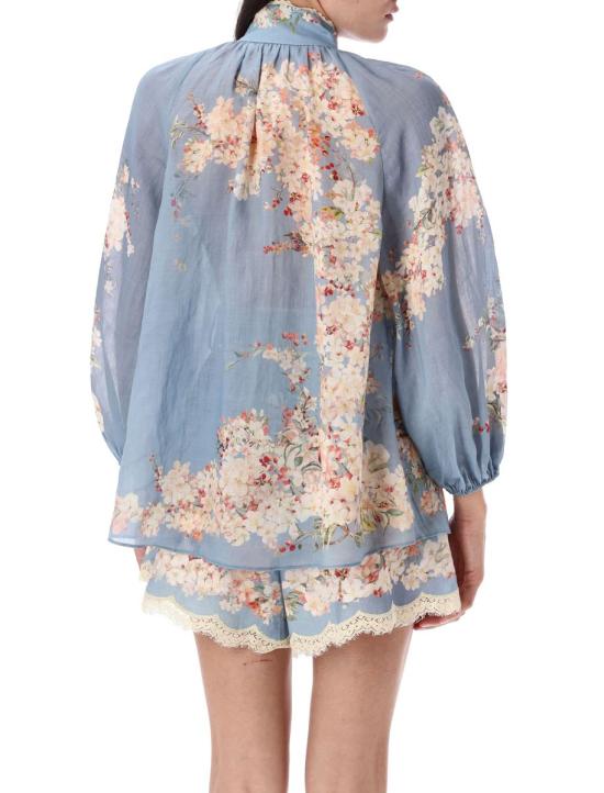 25FW 짐머만 블라우스 25A3548TSS255 TLBLBTFLO TEAL BLUE BOTANICAL - ZIMMERMANN
