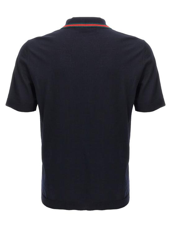 25FW 구찌 웹 니트 폴로 티셔츠 819225XKEJV4060 Blue - GUCCI