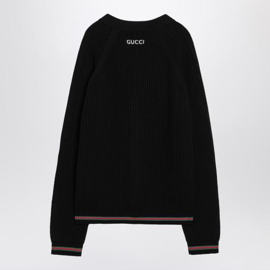  구찌 웹 아주르 코튼 니트 가디건  788009XKD15 Black - GUCCI
