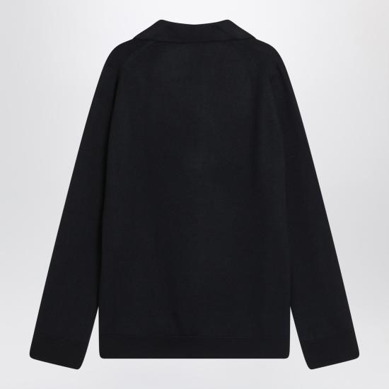 25FW 구찌 딥 브이넥 리브드 커프 울 폴로 스웨터 793883XKFA8 Blue - GUCCI