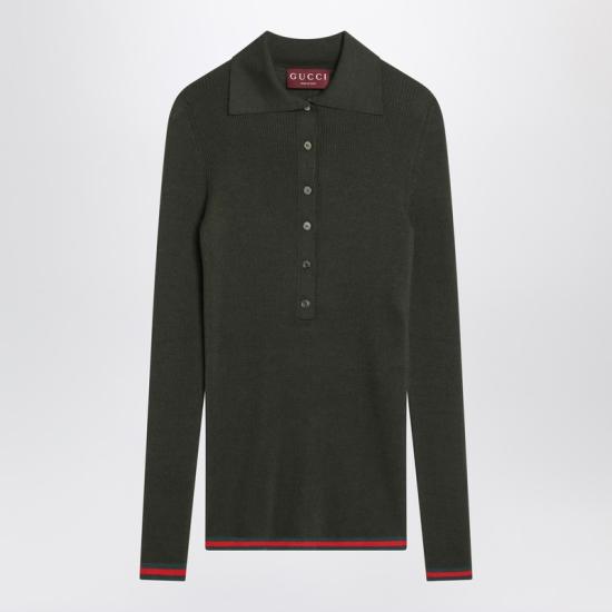  구찌 자수 캐시미어 실크 탑  810315XKD8J Green