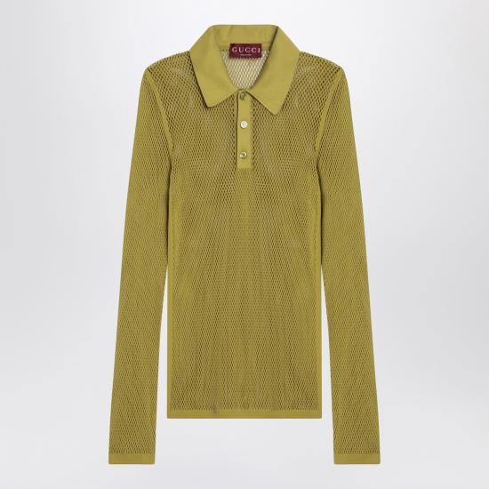 25SS 구찌 테크니컬 메쉬 클래식 칼라 티셔츠 821084XKEPG Green