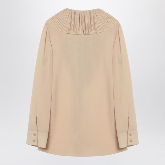  생로랑 러플 브이넥 블라우스 820973Y3K45 Beige - SAINT LAURENT