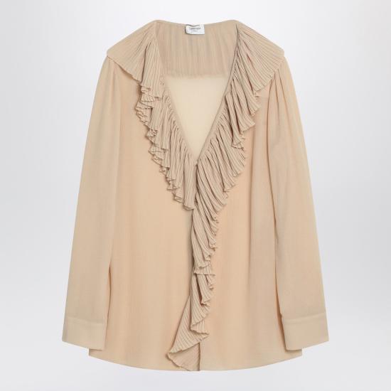  생로랑 러플 브이넥 블라우스 820973Y3K45 Beige