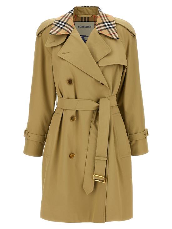 25FW 버버리 미드 렝스 체크 칼라 캐슬포드 트렌치코트 8111564HAMPER Beige