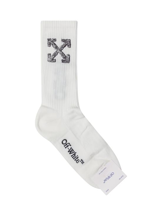 25FW 오프화이트 양말 OMRA085F25KNI004 0110 WHITE BLACK