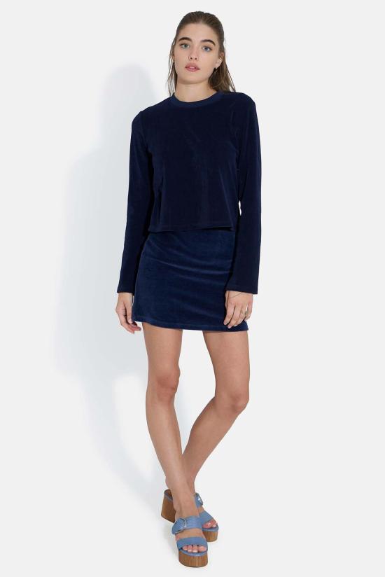  더 타일 클럽 숏 스커트 타일 클럽 케이디 벨루어 미니 스커트 - THE TILE CLUB