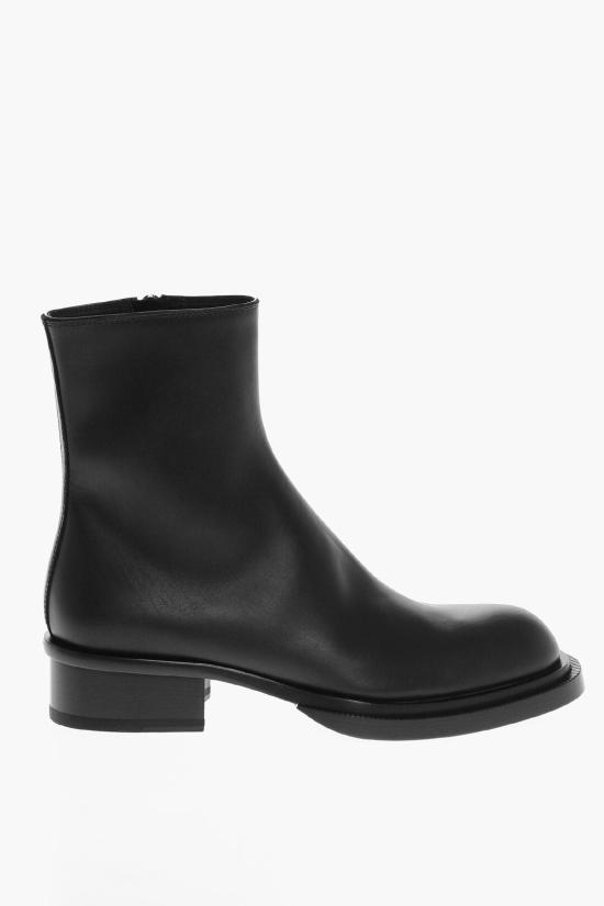  알렉산더 맥퀸 쿠반 스택 가죽 앵클 부츠 750383 WIDY0 1000 Black - ALEXANDER MCQUEEN