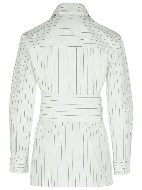 25SS 버버리 레귤러 핏 스트라이프 코튼 셔츠 스트링 콜 8103514C2053 White - BURBERRY