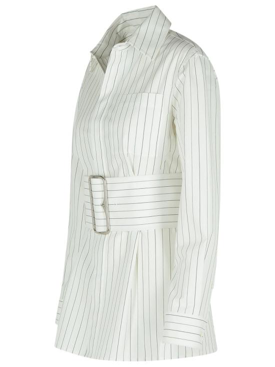 25SS 버버리 레귤러 핏 스트라이프 코튼 셔츠 스트링 콜 8103514C2053 White - BURBERRY