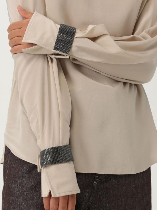 25FW 브루넬로 쿠치넬리 크레이프 드 신 블라우스 MB993EK714 C8561 Yellow Cream - BRUNELLO CUCINELLI