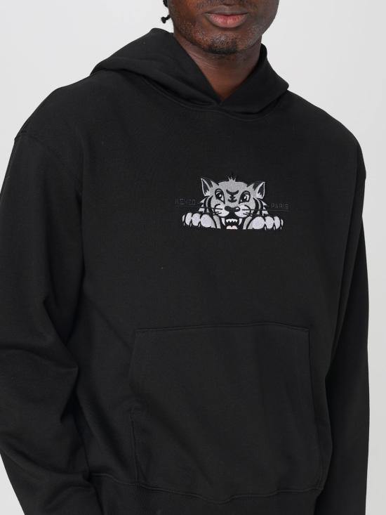 25FW 겐조 해피 타이거 자수 후드 티셔츠 FF65HO2534MF 99J Black - KENZO