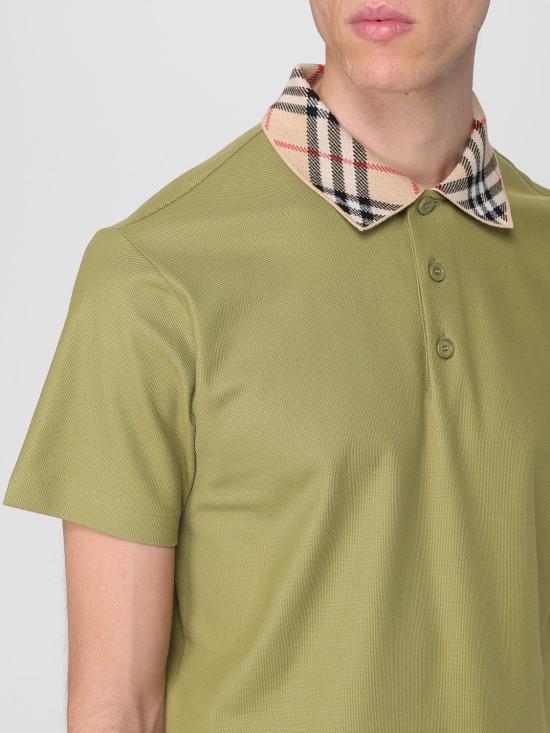 25FW 버버리 체크 칼라 코튼 폴로 셔츠 8110946 Green - BURBERRY