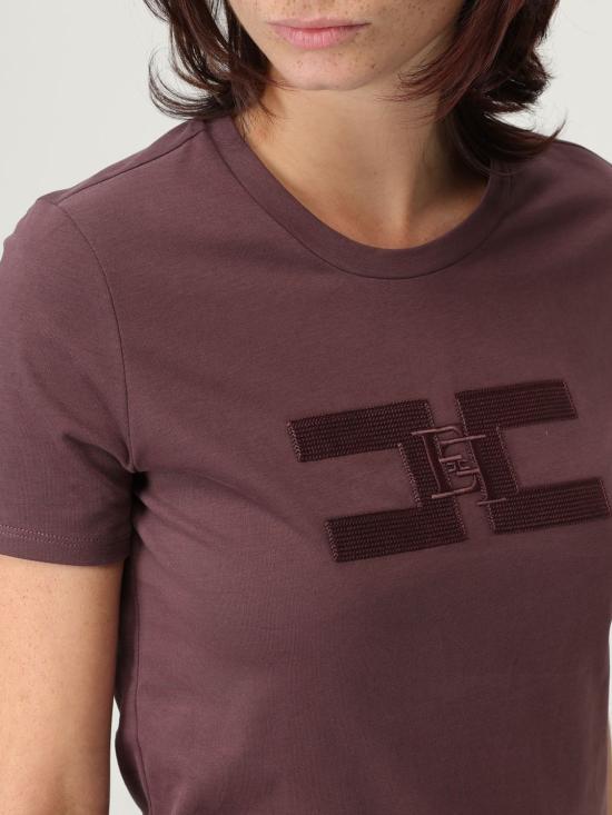 25FW 엘리자베타프랜치 반팔 티셔츠 MA007 EA4 Wine - ELISABETTA FRANCHI