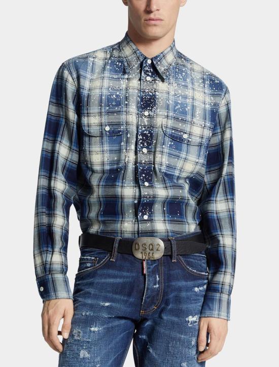 25FW 디스퀘어드2 긴팔 셔츠 S74DM0957D35206001F INDIGO CHECK - DSQUARED2