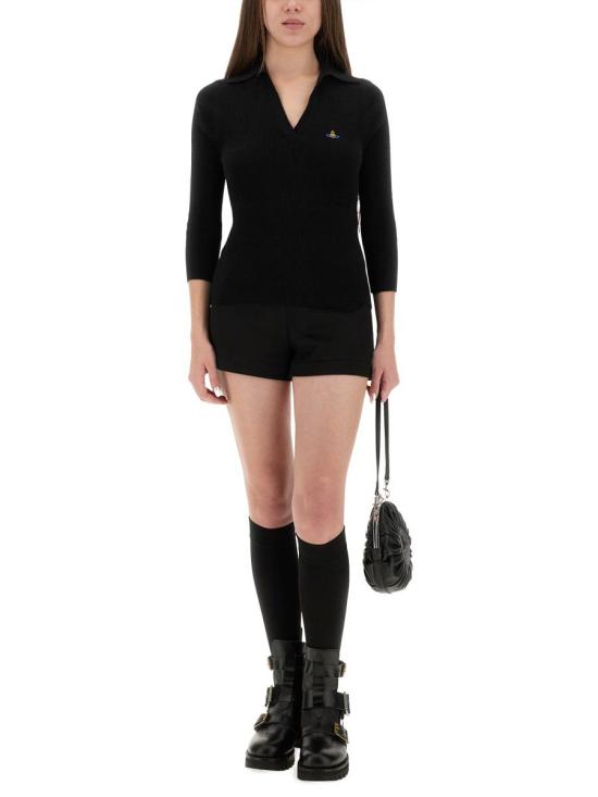 25FW 비비안웨스트우드 MARINA 마리나 오브 자수 폴로 스웨터  18030040 Y001VN401 Black - VIVIENNE WESTWOOD