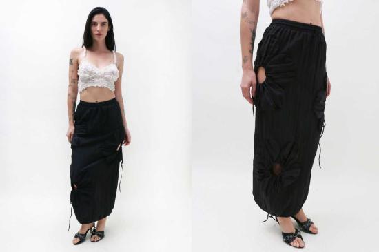  제이킴 미디 스커트 J.Kim 플라워 스커트 블랙