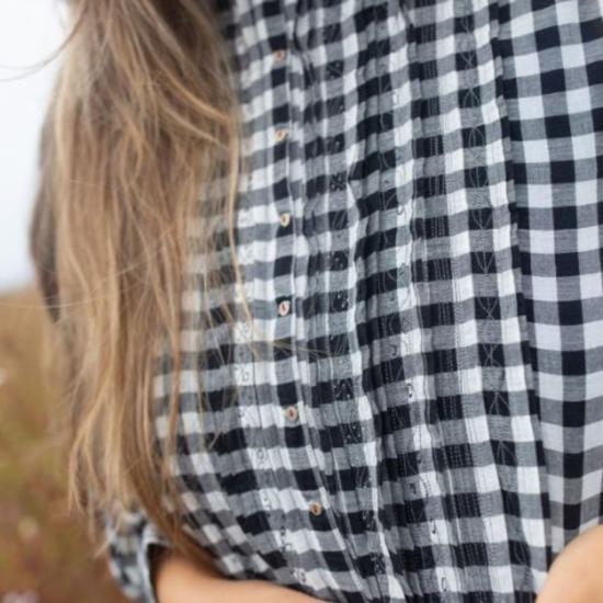  인지리 롱 원피스 코어 62 탑 블랙/화이트 플레드 - INJIRI