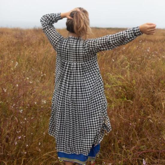  인지리 롱 원피스 코어 62 탑 블랙/화이트 플레드 - INJIRI