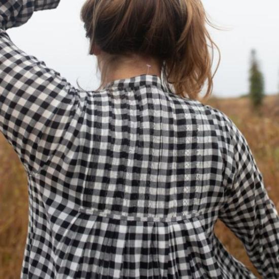  인지리 롱 원피스 코어 62 탑 블랙/화이트 플레드 - INJIRI