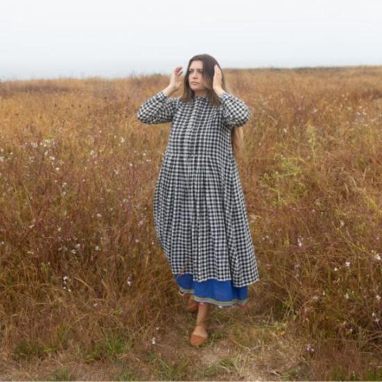  인지리 롱 원피스 코어 62 탑 블랙/화이트 플레드 - INJIRI