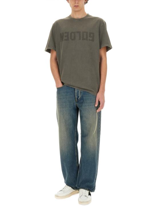 25FW 골든구스 골든 로고 프린트 반팔 티셔츠 GMP01220P000671 35479 GREEN - GOLDEN GOOSE