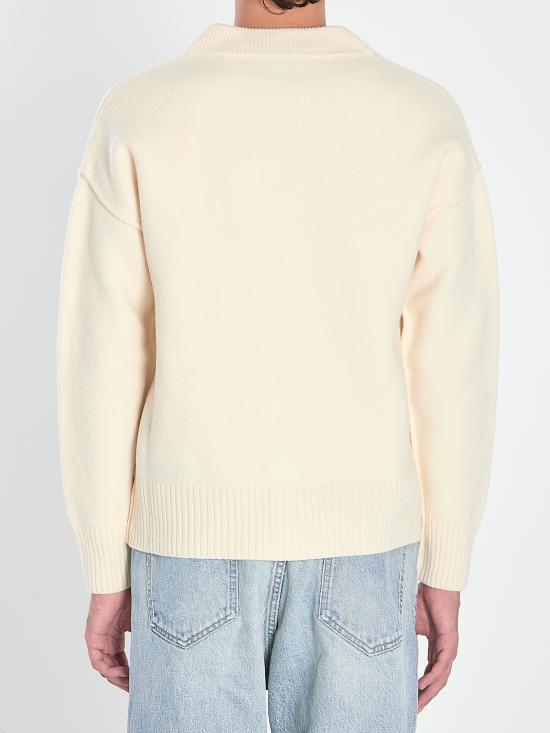 25FW 아미 하트 로고 인타르시아 V넥 가디건  UKC367018154 BLANCO ROTO - AMI