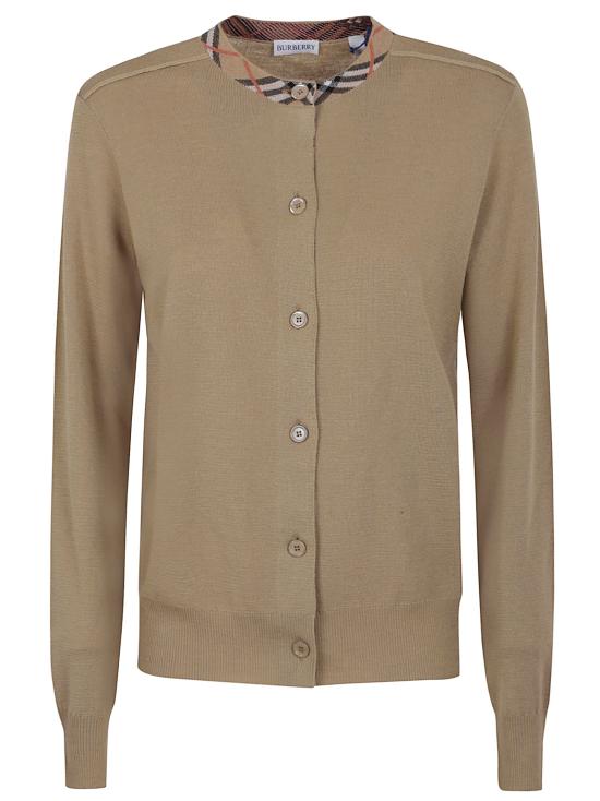 25FW 버버리 체크 트리밍 울 가디건 8112164 A3743 FLAX