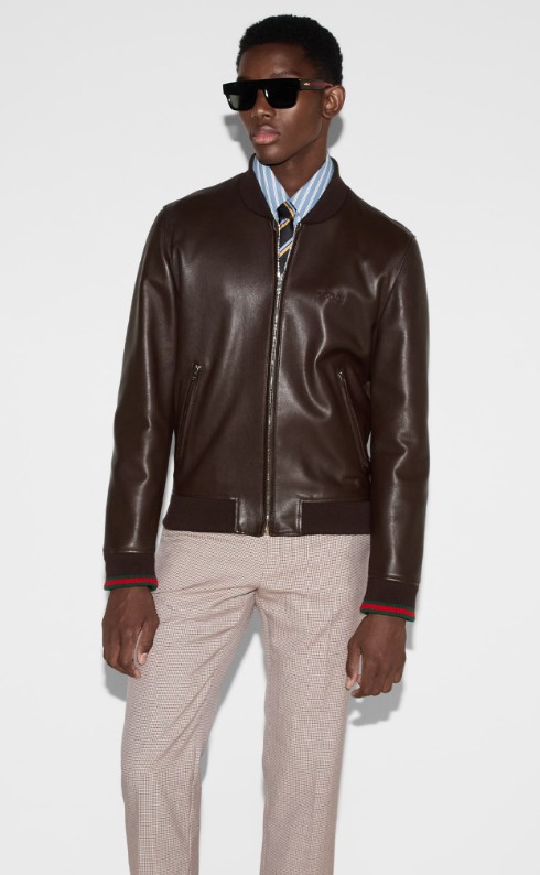 25SS 구찌 자수로고 봄버 레더 가죽 자켓 793726 XNA3M2014 Beige brown - GUCCI