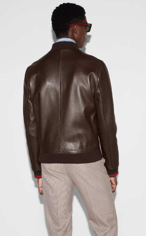 25SS 구찌 자수로고 봄버 레더 가죽 자켓 793726 XNA3M2014 Beige brown - GUCCI