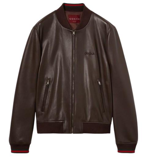 25SS 구찌 자수로고 봄버 레더 가죽 자켓 793726 XNA3M2014 Beige brown