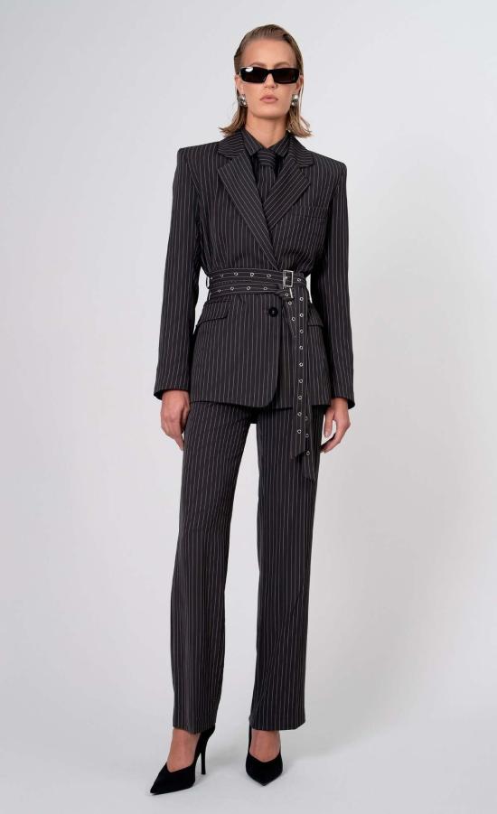  논살란트 레이블 수트 세트 논캐런트 라벨 악셀 블레이저 그레이/화이트 스트라이프 - NONCHALANT LABEL