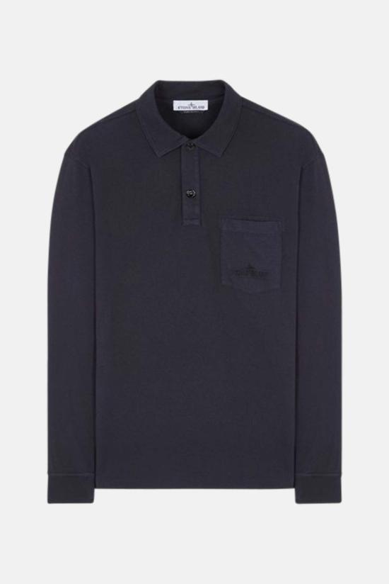  스톤 아일랜드 긴팔 티셔츠 가먼트 다이드 롱슬리브 폴로 네이비 블루
