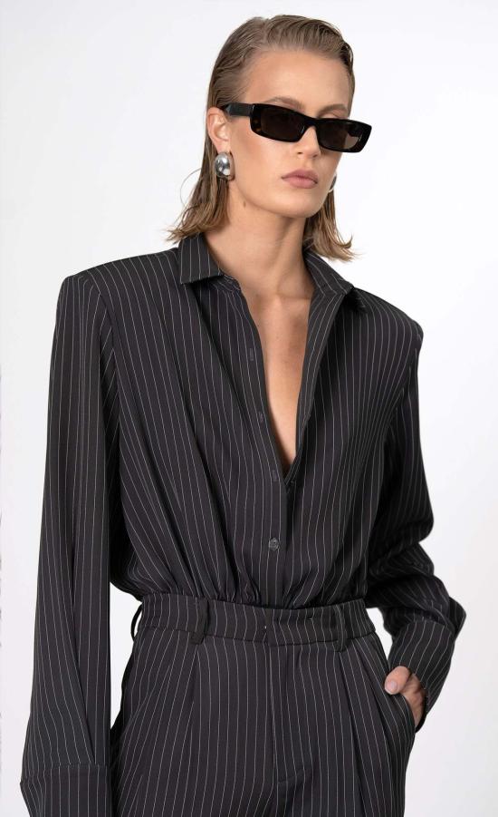  논살란트 레이블 바디수트 티셔츠 논샬런트 라벨 엘로웬 바디수트 그레이/화이트 스트라이프 - NONCHALANT LABEL