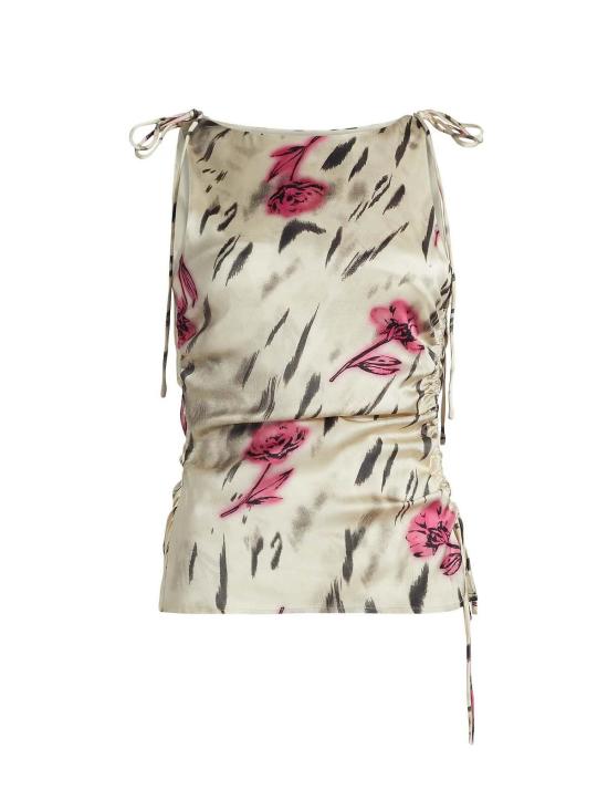  가니 블라우스 새틴 개더드 탑 - GANNI