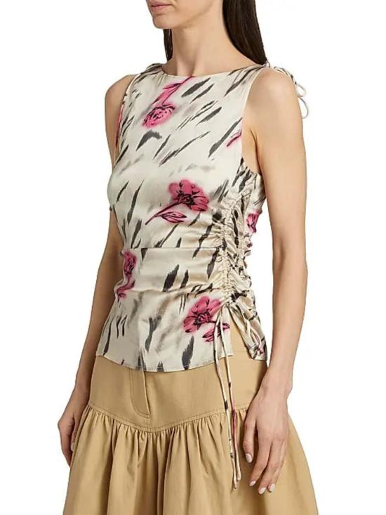  가니 블라우스 새틴 개더드 탑 - GANNI