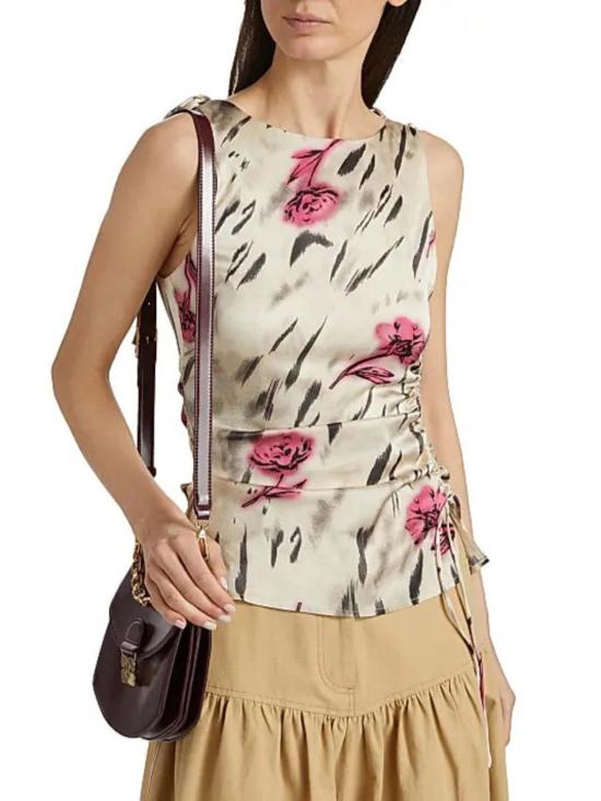  가니 블라우스 새틴 개더드 탑